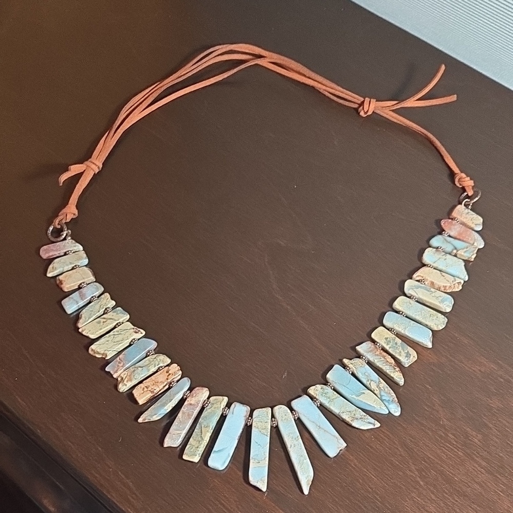 Jasper Slice Slide Necklace On Suede Leather Cord